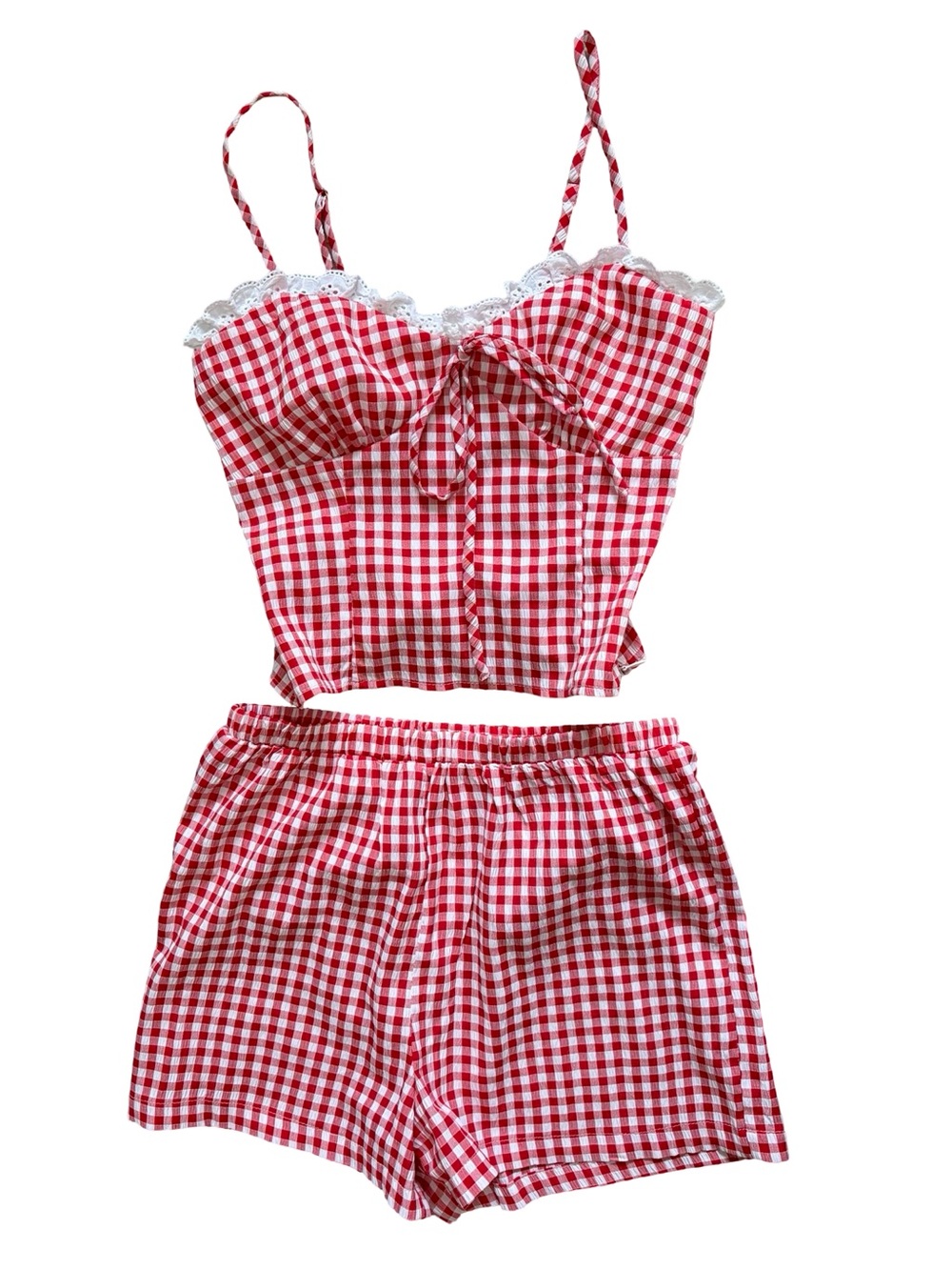 Good Luck Gem Red Gingham Matching Set - Size XS